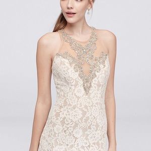 Allover Lace Mermaid Dress with Crystal Neckline